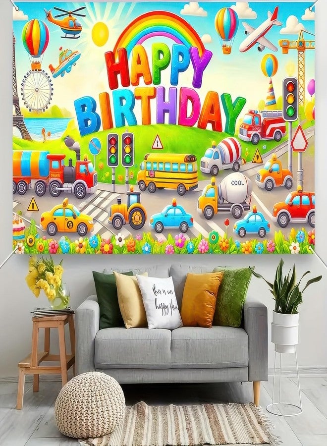 BlissYard Happy Birthday Backdrop Colorful Cartoon Cute Car Happy Birthday Backdrop Boys Birthday Party Decorations Photography Supplies 70x 43Inch - Image 5